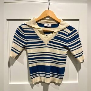 RIHOAS Navy and Cream Striped Short Sleeve Top